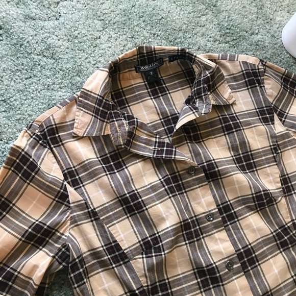 HAROLD’S Brown Tan Red Plaid Shirt, Stretch, Preppy Top, Button Down Shirt - Picture 7 of 15